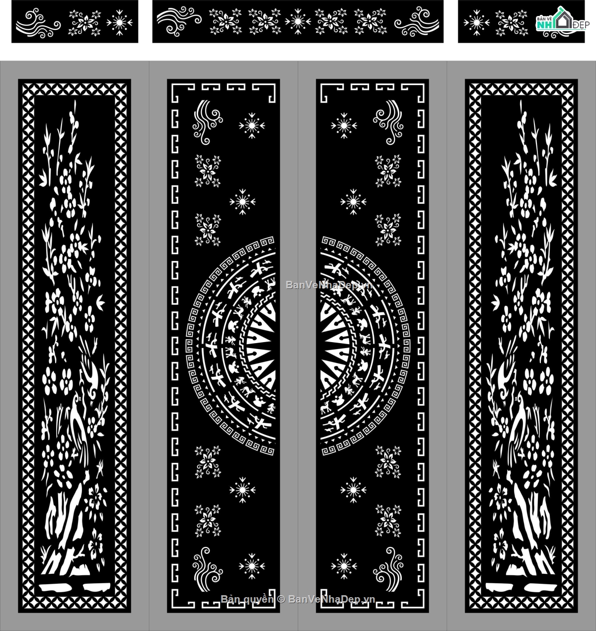 Cổng 4 cánh trống đồng,Cổng 4 cánh,file dxf cổng 4 cánh